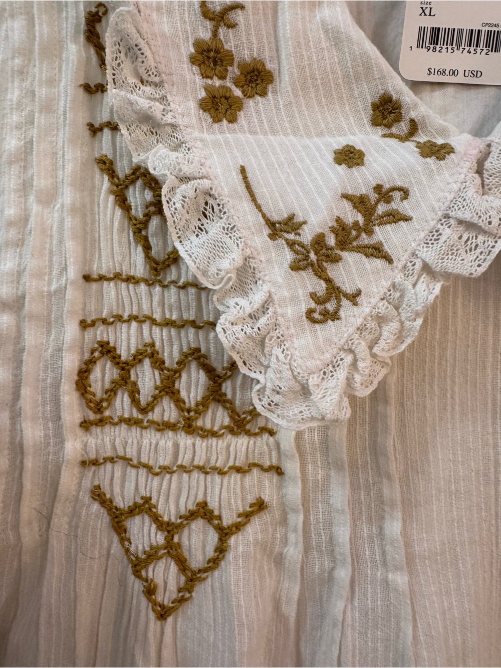 NWT Free People Cream Ruffle Collar Embroidered Sleeveless Mini Babydoll Dress - Picture 8 of 15
